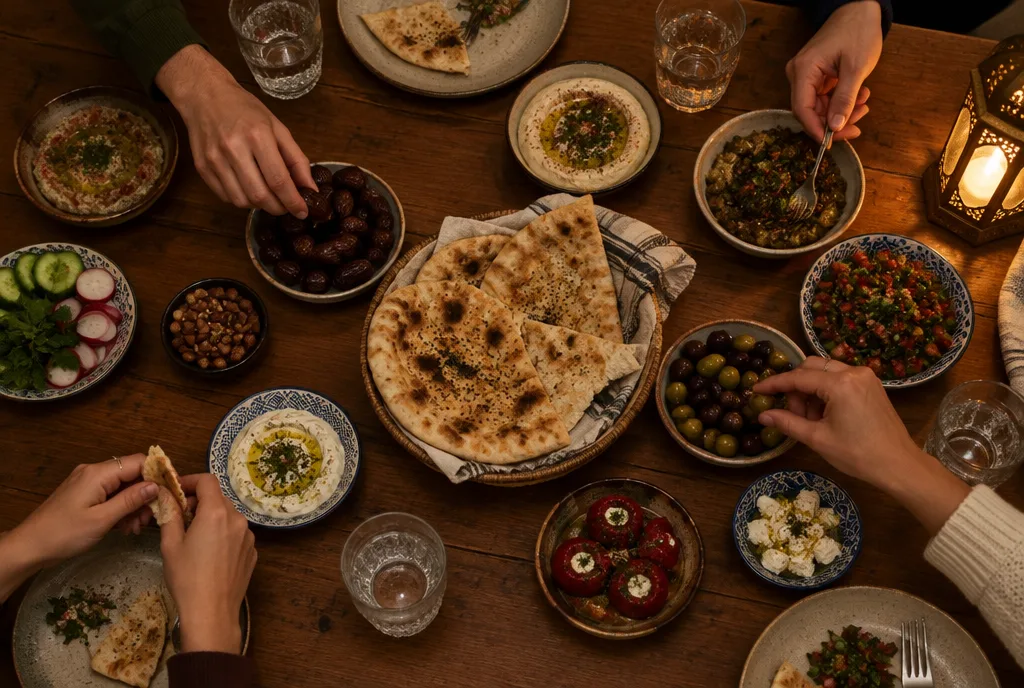 A table set outdoors for an evening meal in Istanbul