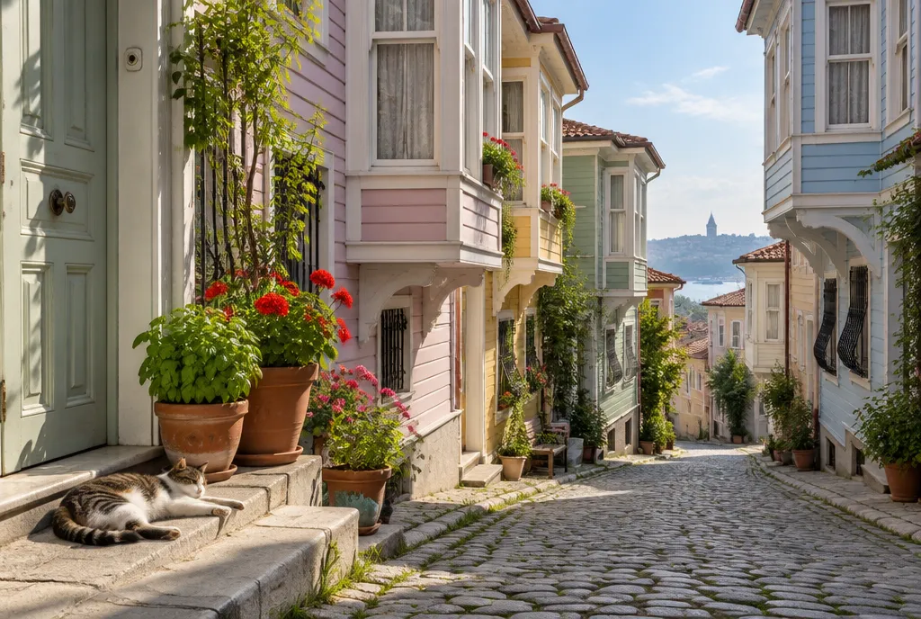 A quiet residential lane in the old city in the morning