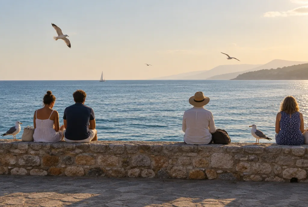 Evening light over the Marmara Sea seen from the seafront in summer