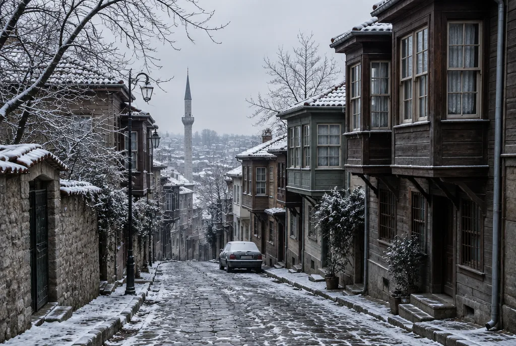 A quiet cobblestone street in Sultanahmet in winter